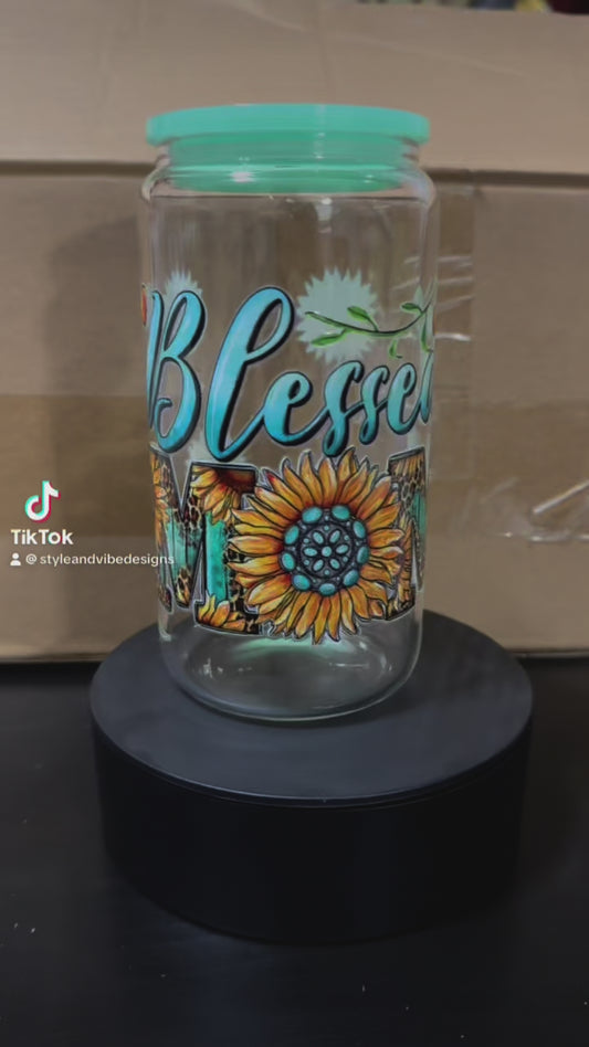 “Blessed mom” 16 oz Libby glass can
