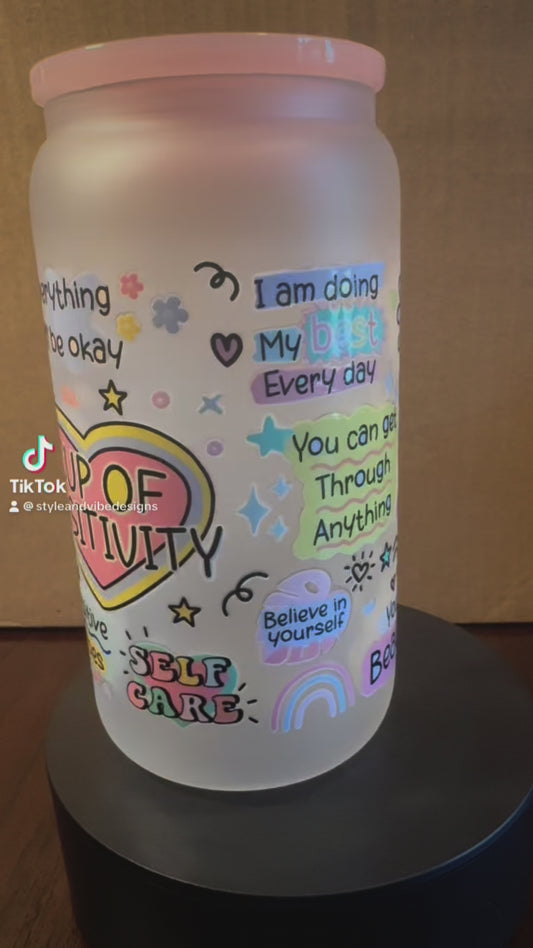 “Cup of positivity” 16 oz Libby glass can